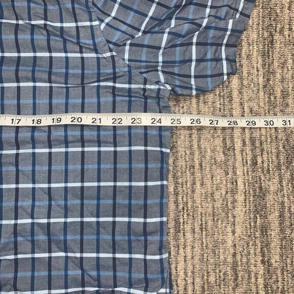 Geoffrey Beene Mens XL Button Front Shirt Blue Plaid Short Sleeve 100% Cotton - Picture 4 of 6